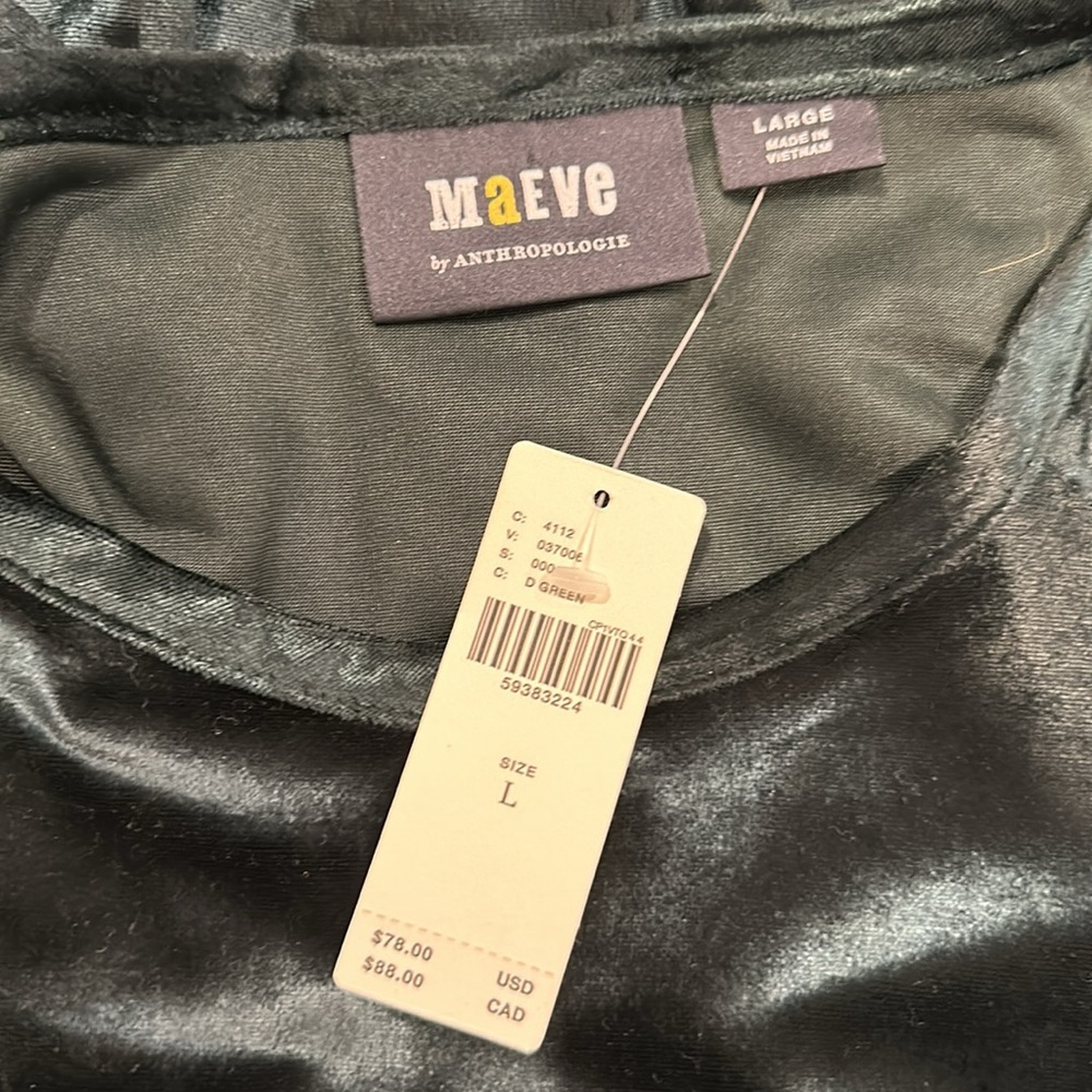 Anthropologie Maeve. NWT. Size L. Velvet. Dark green. - Picture 4 of 4
